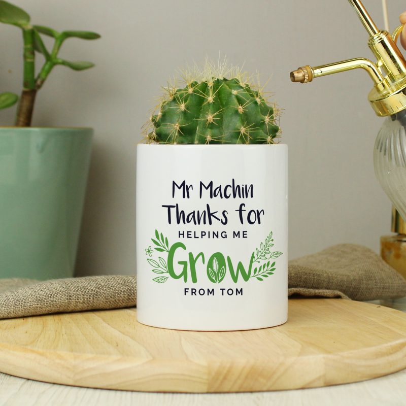 Personalised 'Thanks For Helping Me Grow' Ceramic Stationery Pot