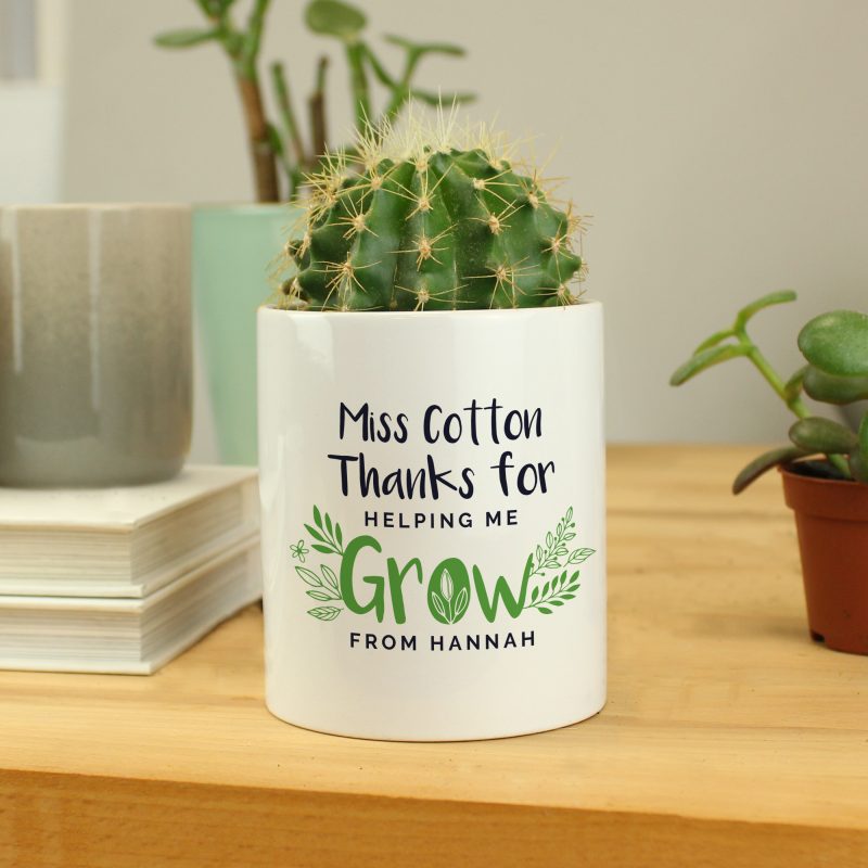 Personalised 'Thanks For Helping Me Grow' Ceramic Stationery Pot