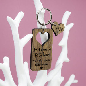 Personalised Big Heart, Little Minds Teachers Wooden Keyring Gift