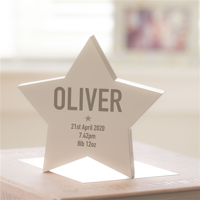 Personalised New Baby Modern Wooden Star