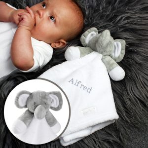 Personalised Grey Elephant and White Baby Comforter