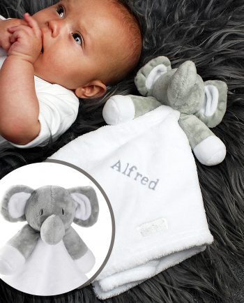 Personalised Grey Elephant and White Baby Comforter