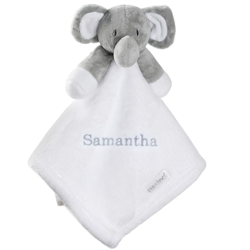 Personalised Grey Elephant and White Baby Comforter