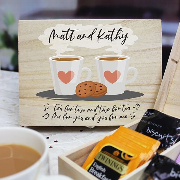 Personalised 'Tea for Two' Tea and Biscuits 6 Compartment Storage Box