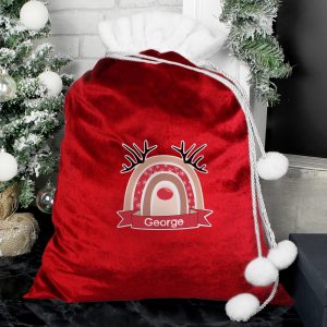 Personalised Rainbow Reindeer Red Christmas Sack