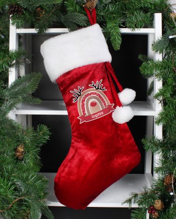 Personalised Rainbow Reindeer Red Christmas Stocking