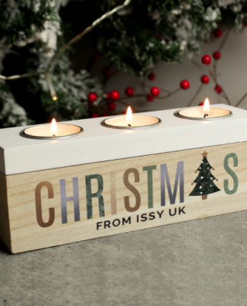 Personalised Christmas Tree Triple Tea Light Box