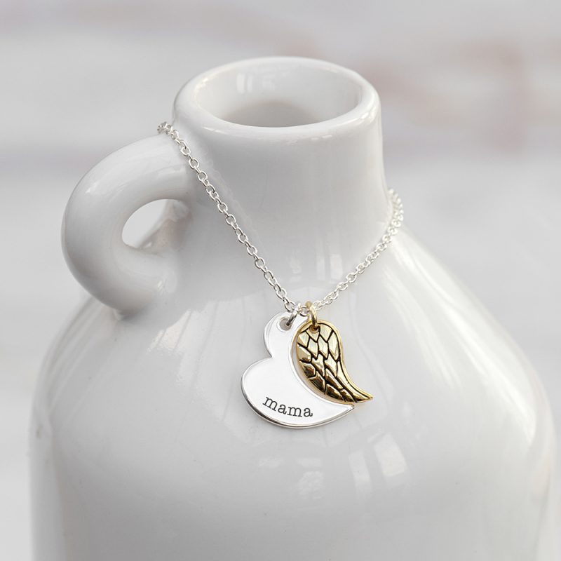 Personalised Heart and Angel Wing Necklace