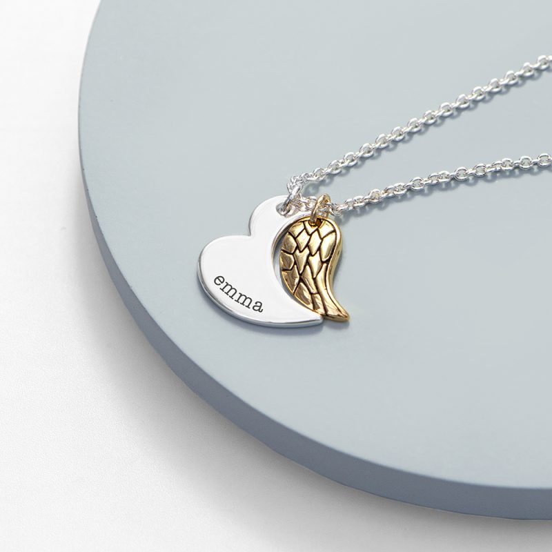 Personalised Heart and Angel Wing Necklace