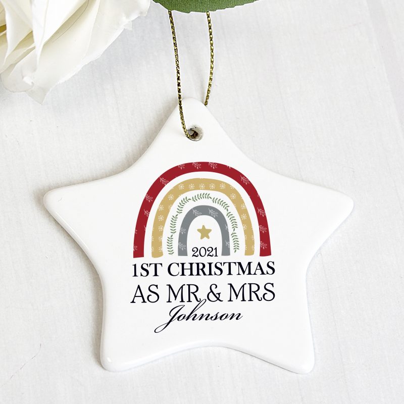 Personalised Christmas Rainbow Ceramic Star Tree Decoration