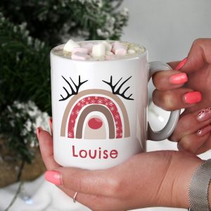 Personalised Rainbow Reindeer Ceramic Mug