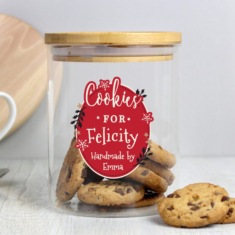 Personalised Christmas Treat Glass Jar with Bamboo Lid