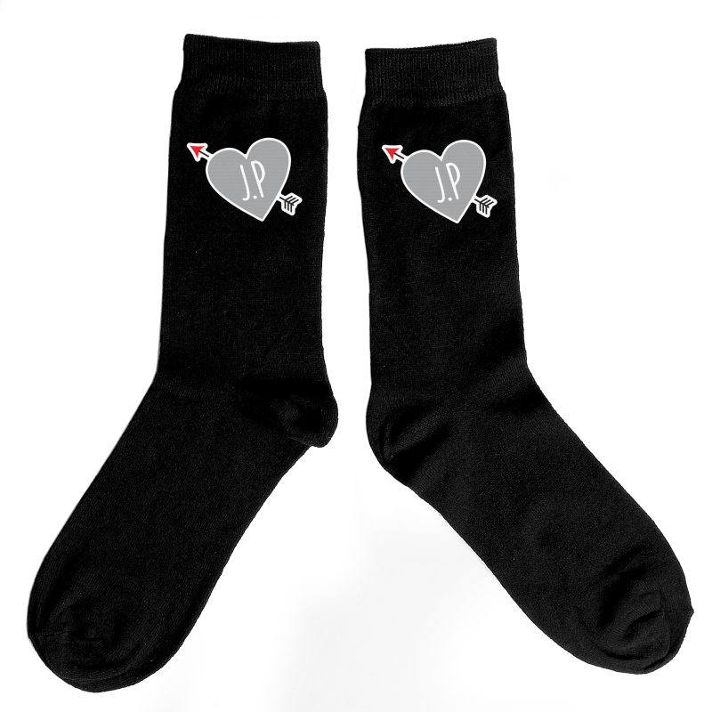 Personalised Initials Heart Mens Black Socks