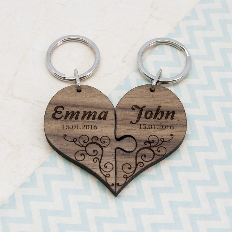Personalised Couples 'Joining Heart' Jigsaw Keyring