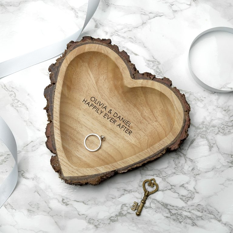 Personalised Rustic Heart Wooden Trinket Dish
