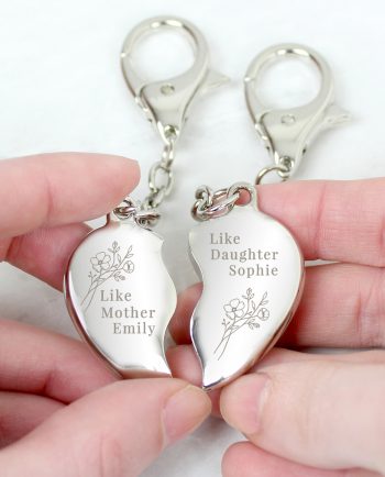 Personalised Floral Mother & Daughter Heart Keyrings