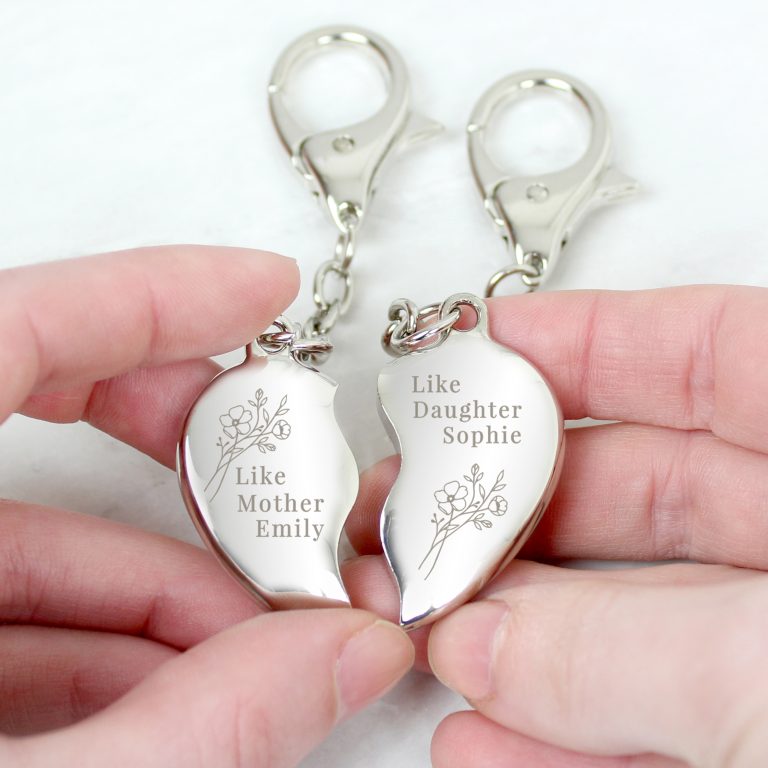 Personalised Floral Mother & Daughter Heart Keyrings