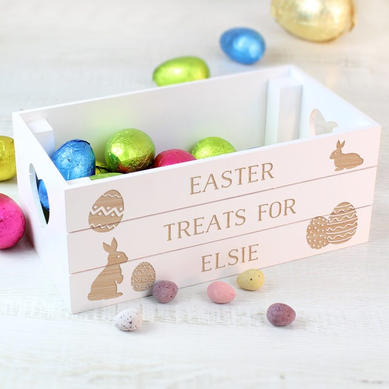 Personalised Easter Bunny White Wooden Gift Crate