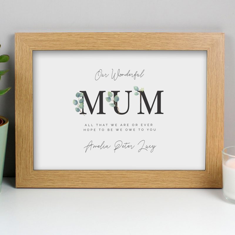 Personalised Botanical Mum A4 Oak Framed Print