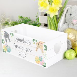 Personalised Easter Bunny White Wooden Crate