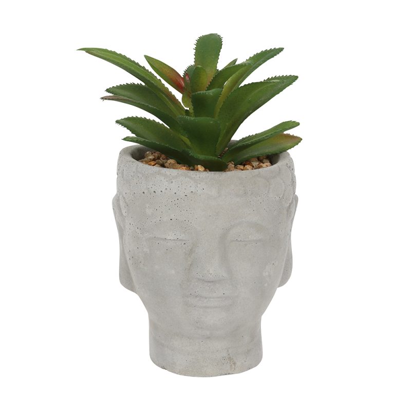 15cm Buddha Head Planter With Faux Succulent