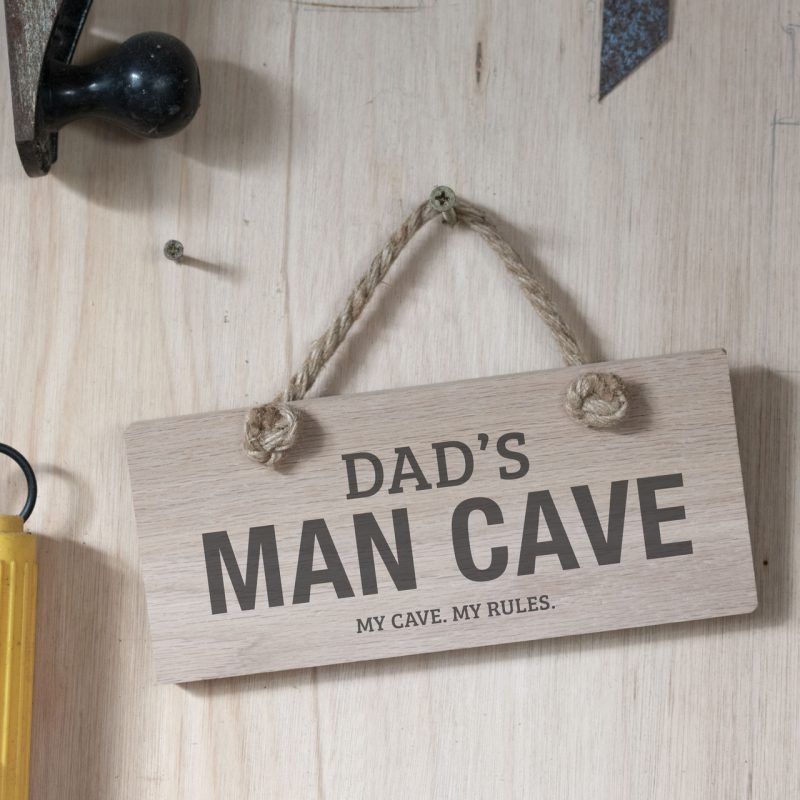 Personalised Man Cave Oak Wooden Hanging Sign