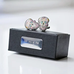 Skull Cufflinks and Engraved Gift Box