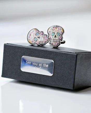 Skull Cufflinks and Engraved Gift Box