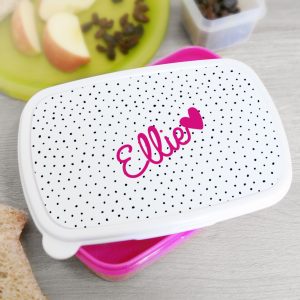 Personalised Heart and Spots Hot Pink Lunch Box