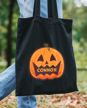 Personalised Pumpkin Halloween Treats Black Tote Bag