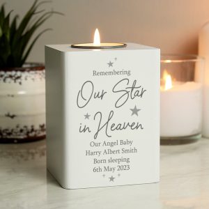 Personalised Our Star In Heaven Wooden Tealight Holder