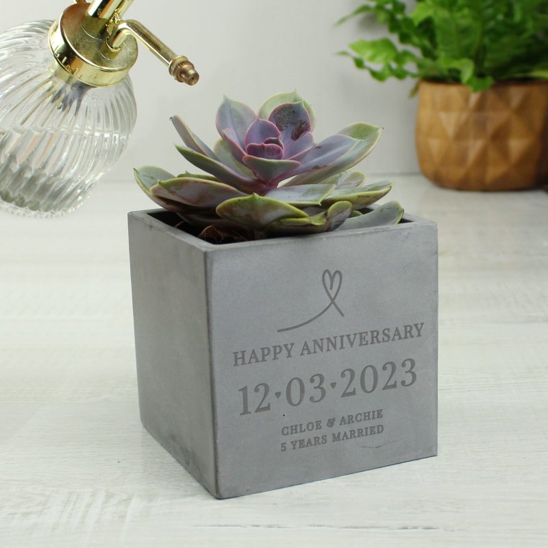 Personalised Scripted Heart & Large Date Concrete Plant Pot