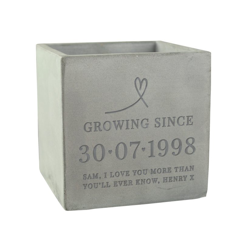 Personalised Scripted Heart & Large Date Concrete Plant Pot
