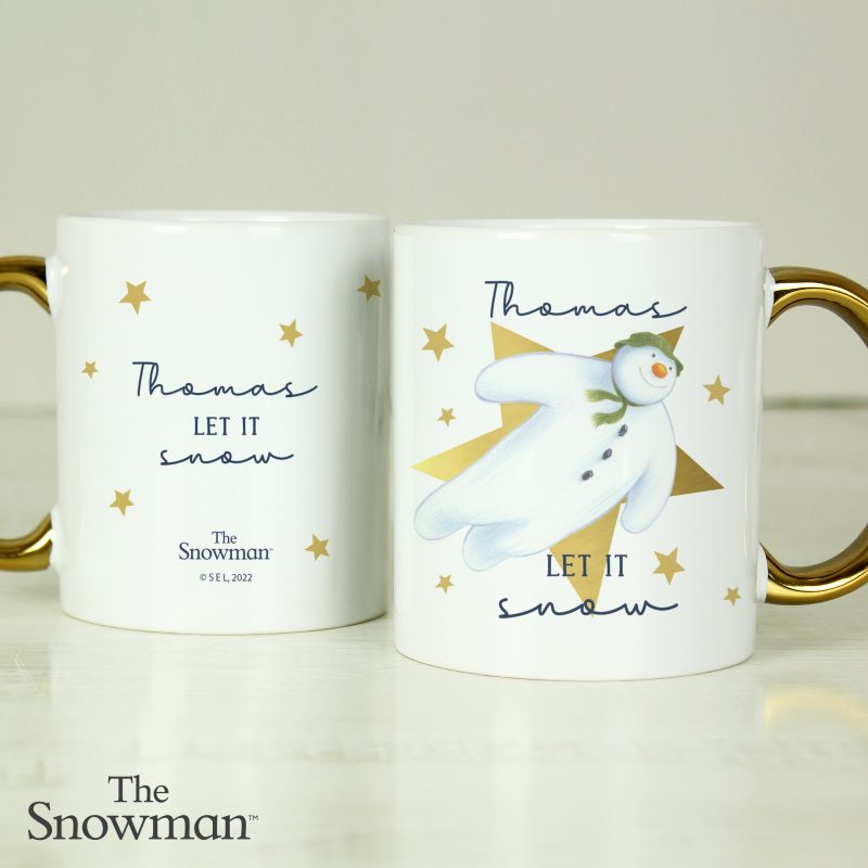 Personalised The Snowman 'Let it Snow' Gold Handled Mug