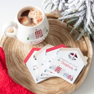 Set of 4 Wooden Christmas Village Coaster Set