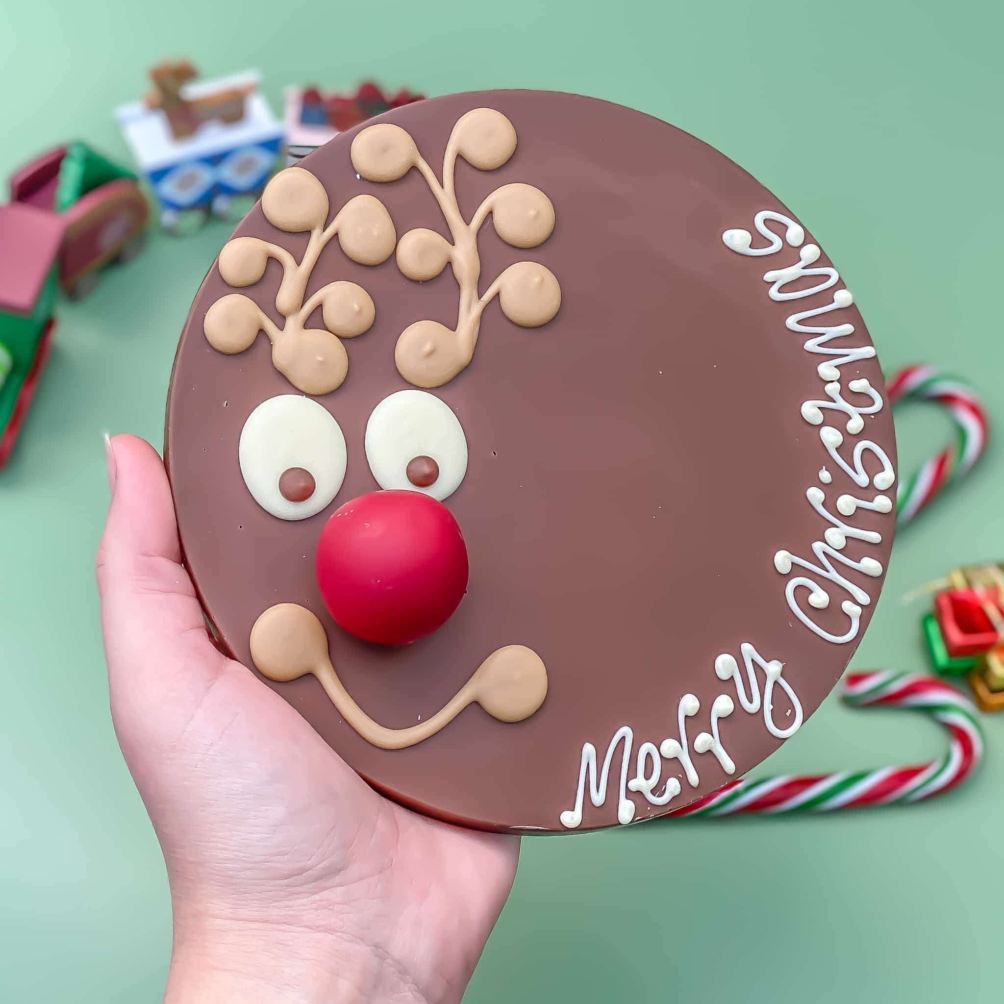 Personalised Rudolph Letterbox Chocolate Disc Hug