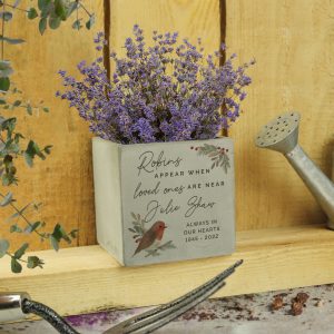 Personalised Robins Appear Memorial Concrete Plant Pot
