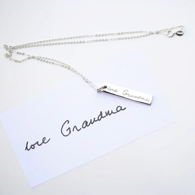 Personalised Own Handwriting Sterling Silver Bar Necklace