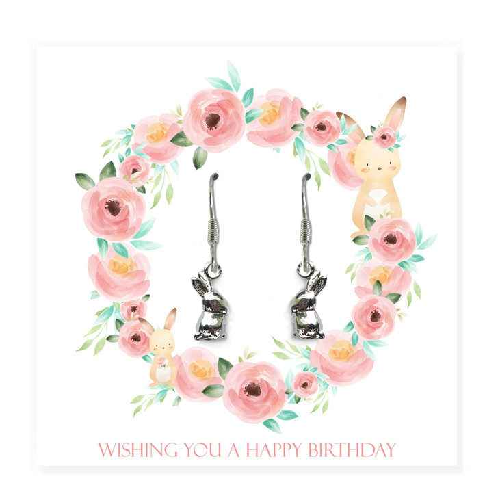 Happy Birthday Bunny Drop Earrings Card Gift