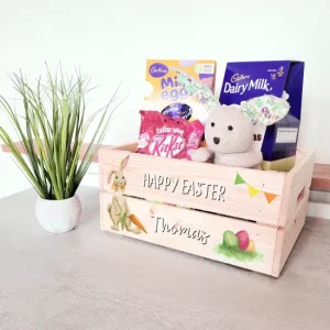 Personalised Easter Brown Rabbit Wooden Crate
