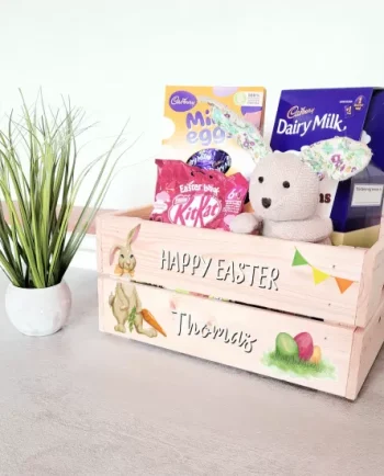 Personalised Easter Brown Rabbit Wooden Crate