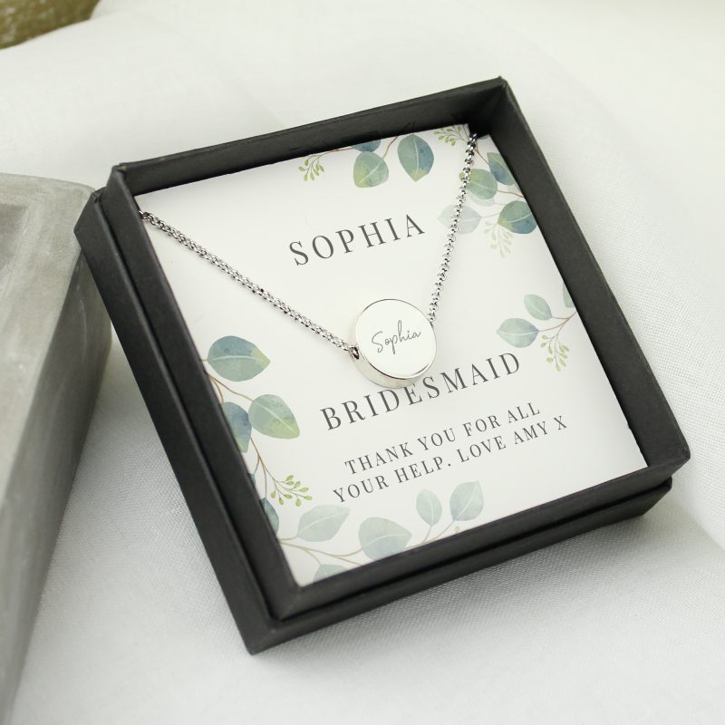 Personalised Botanical Sentiment Silver Tone Necklace and Box