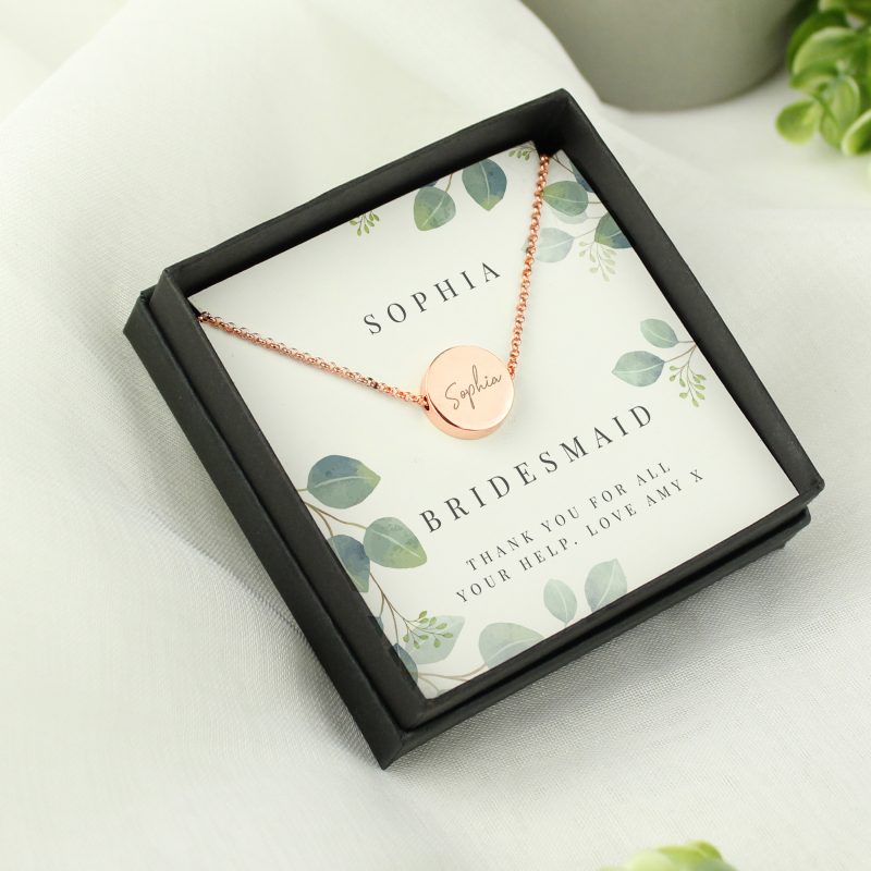 Personalised Botanical Sentiment Rose Gold Tone Necklace and Box