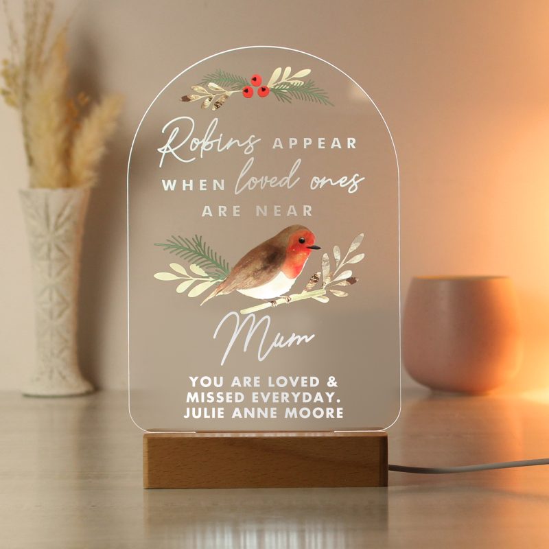 Personalised Robins Appear Wooden Based LED Light