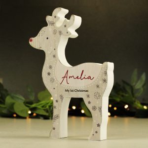 Personalised Red Nosed Reindeer Wooden Ornament
