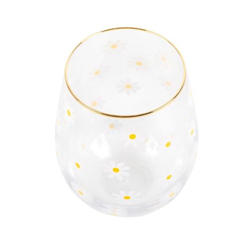 All Over Daisy Print Stemless Wine Glass