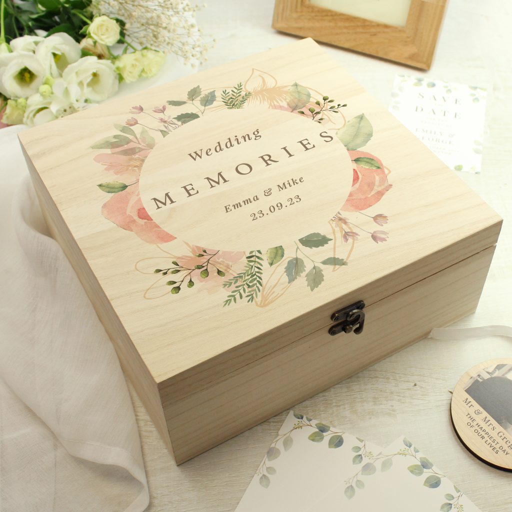 Personalised Floral Wooden Keepsake Memory Box | Wedding Gift