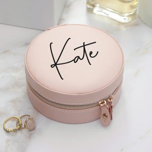 Personalised Blush Pink Round PU Leather Jewellery Case
