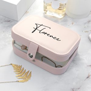 Personalised Blush Pink Leather Jewellery Case