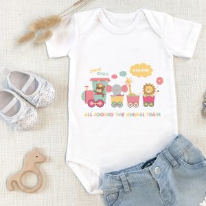 Personalised All Aboard The Animal Train Babygrow